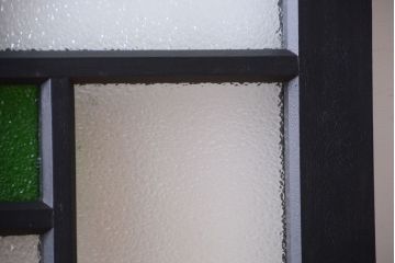 大正ロマン　当時物色ガラス入り!モダンなペイント引き戸2枚セット(窓)