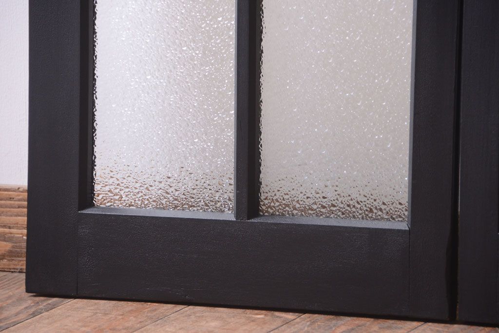 大正ロマン　当時物色ガラス入り!モダンなペイント引き戸2枚セット(窓)