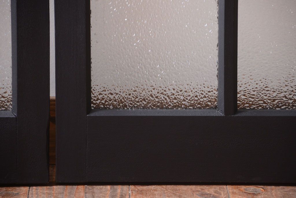 大正ロマン　当時物色ガラス入り!モダンなペイント引き戸2枚セット(窓)