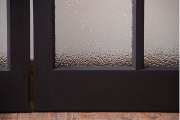 大正ロマン　当時物色ガラス入り!モダンなペイント引き戸2枚セット(窓)