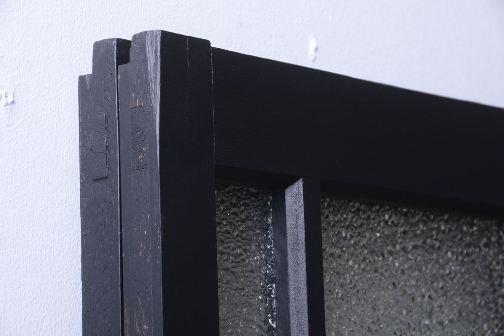 大正ロマン　当時物色ガラス入り!モダンなペイント引き戸2枚セット(窓)