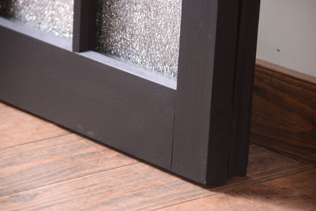 大正ロマン　当時物色ガラス入り!モダンなペイント引き戸2枚セット(窓)