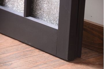 大正ロマン　当時物色ガラス入り!モダンなペイント引き戸2枚セット(窓)