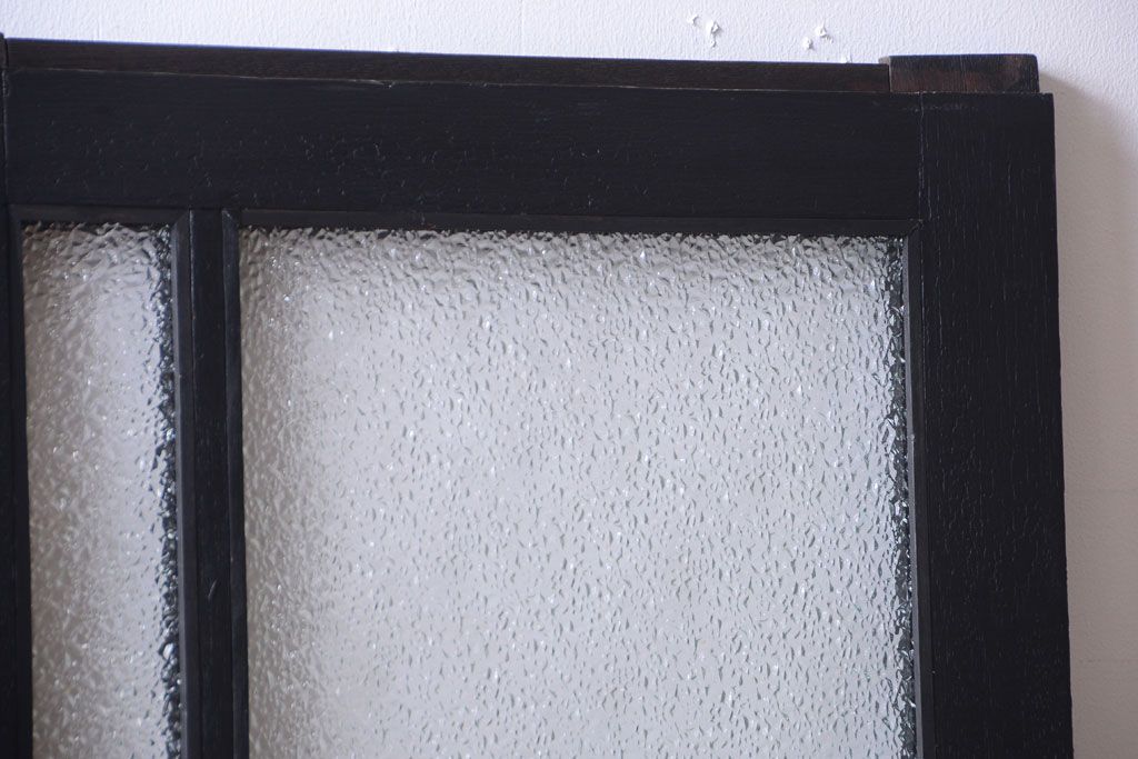 大正ロマン　当時物色ガラス入り!モダンなペイント引き戸2枚セット(窓)