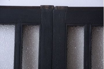 大正ロマン　当時物色ガラス入り!モダンなペイント引き戸2枚セット(窓)