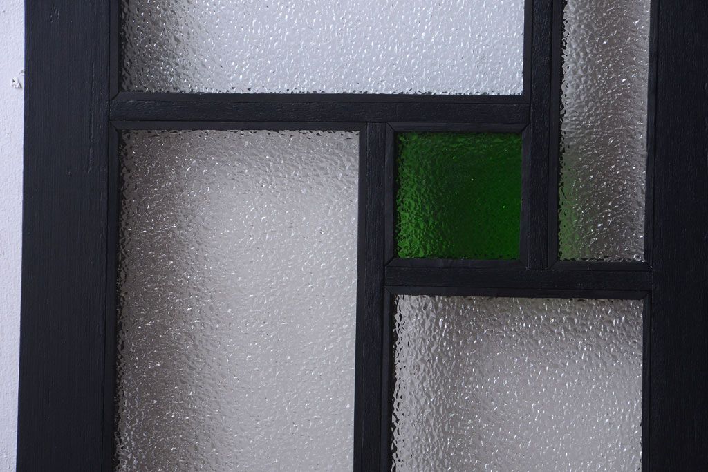 大正ロマン　当時物色ガラス入り!モダンなペイント引き戸2枚セット(窓)