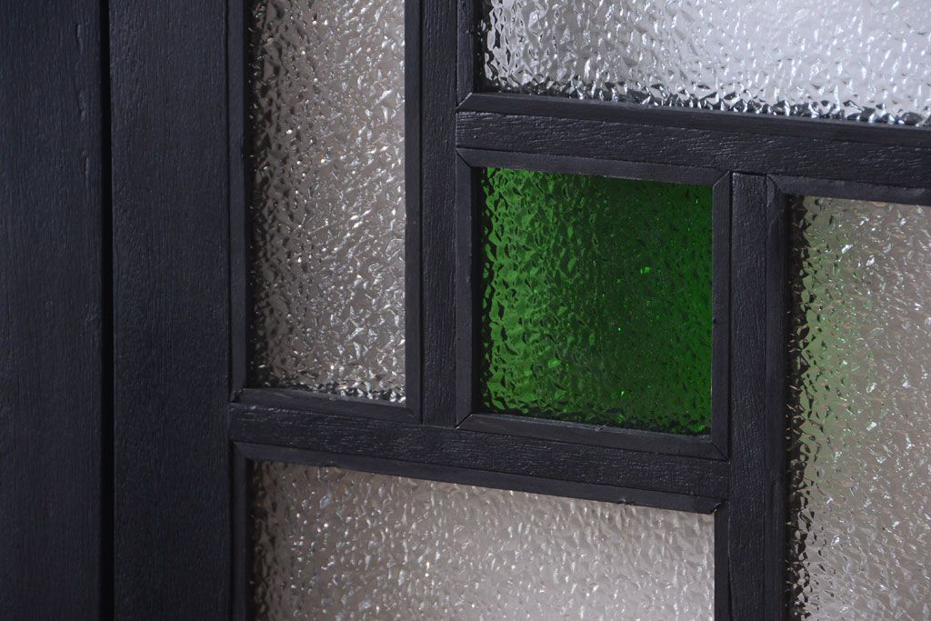 大正ロマン　当時物色ガラス入り!モダンなペイント引き戸2枚セット(窓)