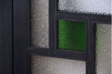 大正ロマン　当時物色ガラス入り!モダンなペイント引き戸2枚セット(窓)