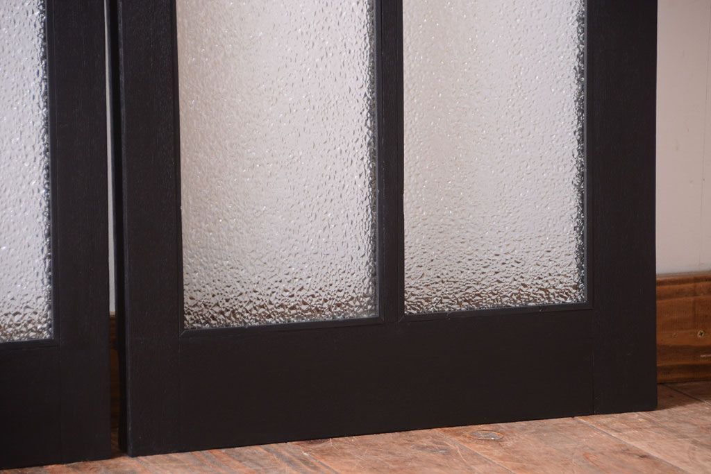 大正ロマン　当時物色ガラス入り!モダンなペイント引き戸2枚セット(窓)