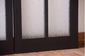 大正ロマン　当時物色ガラス入り!モダンなペイント引き戸2枚セット(窓)