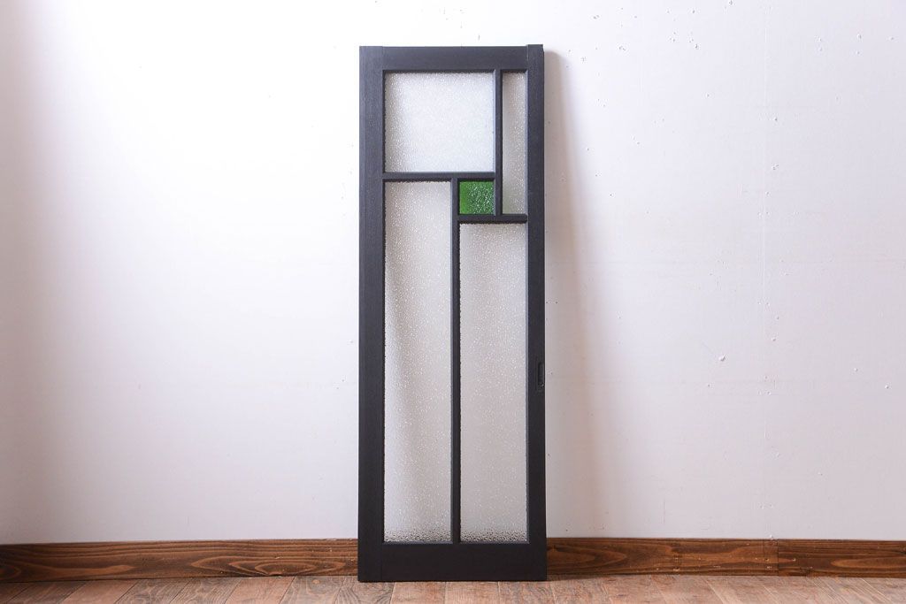 大正ロマン　当時物色ガラス入り!モダンなペイント引き戸(窓)