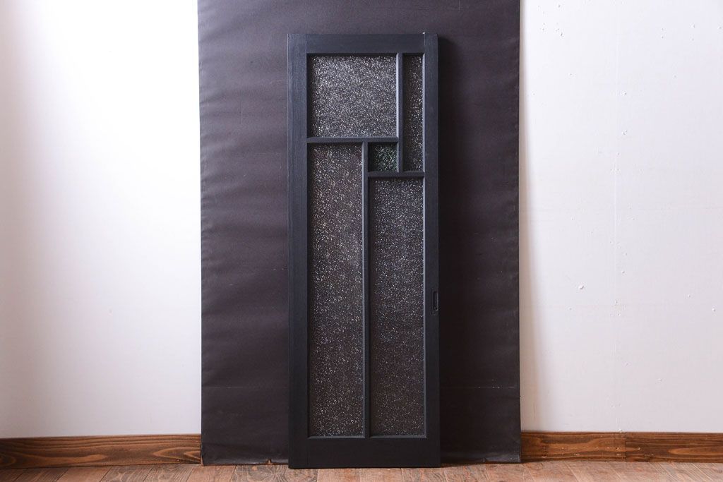 大正ロマン　当時物色ガラス入り!モダンなペイント引き戸(窓)