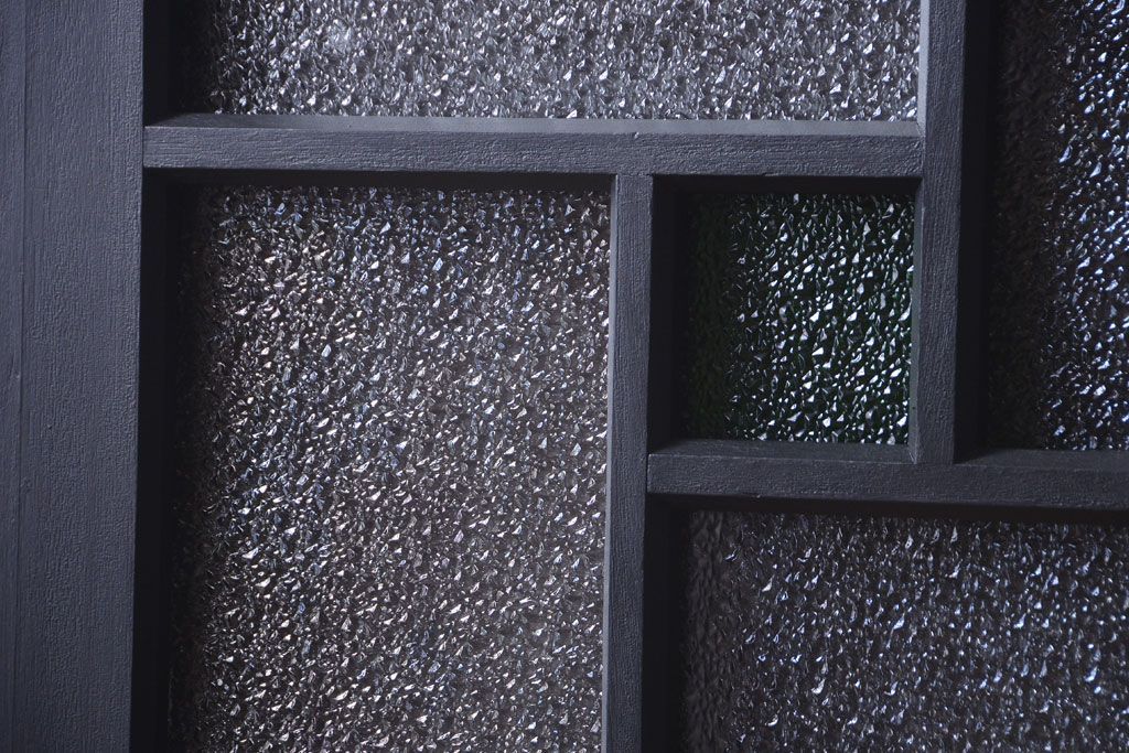 大正ロマン　当時物色ガラス入り!モダンなペイント引き戸(窓)