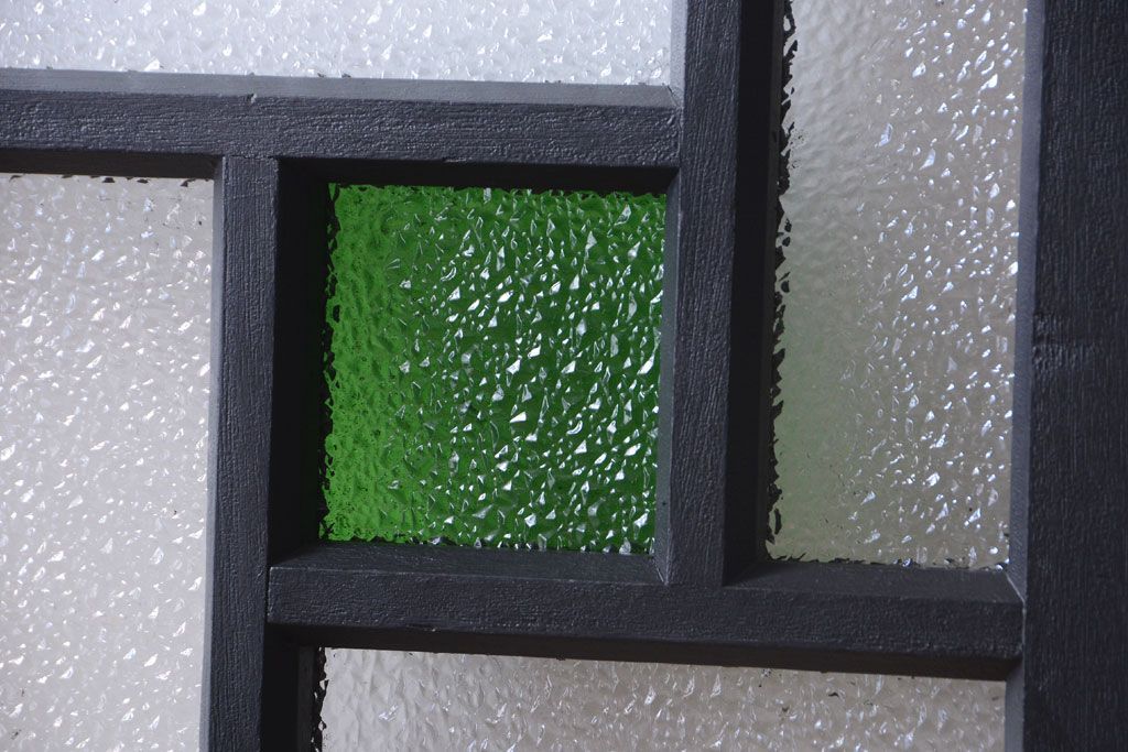 大正ロマン　当時物色ガラス入り!モダンなペイント引き戸(窓)