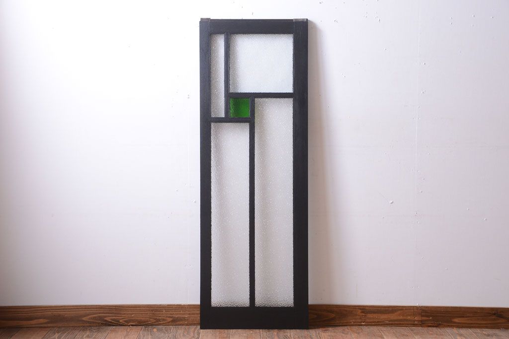 大正ロマン　当時物色ガラス入り!モダンなペイント引き戸(窓)