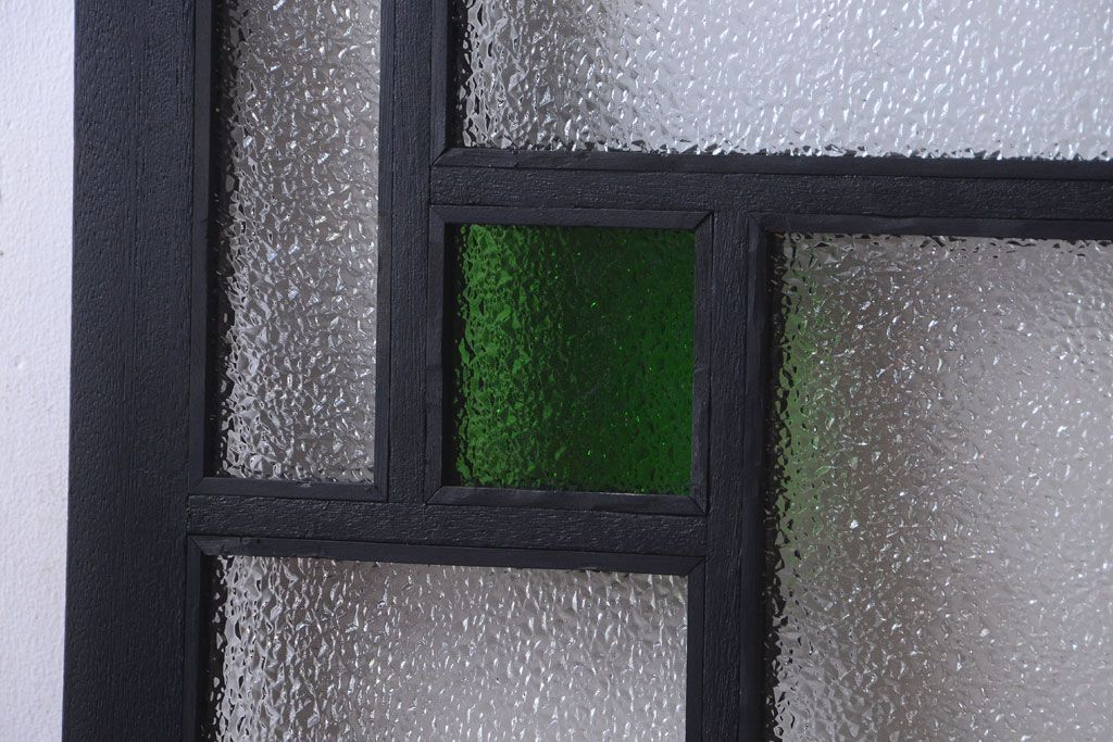 大正ロマン　当時物色ガラス入り!モダンなペイント引き戸(窓)