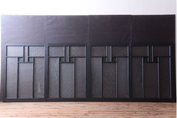 大正ロマン　当時物色ガラス入り!モダンなペイント引き戸4枚セット(窓)(1)