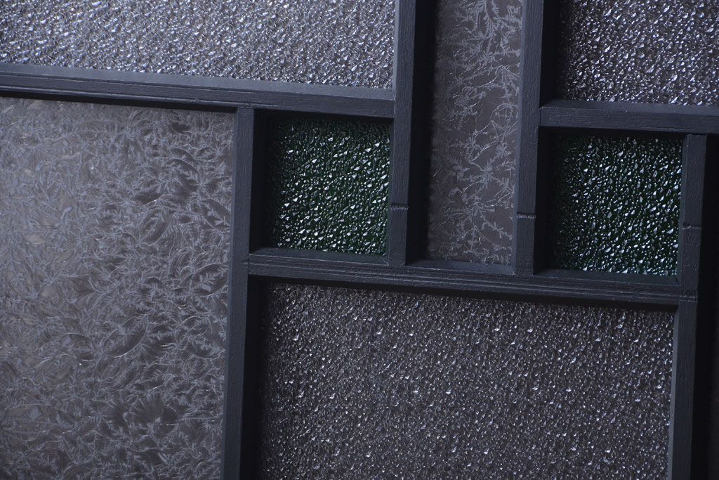 大正ロマン　当時物色ガラス入り!モダンなペイント引き戸4枚セット(窓)(1)