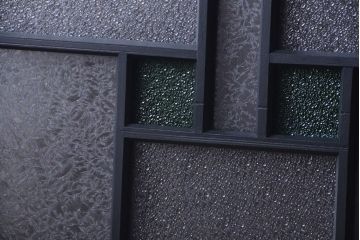 大正ロマン　当時物色ガラス入り!モダンなペイント引き戸4枚セット(窓)(1)