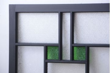 大正ロマン　当時物色ガラス入り!モダンなペイント引き戸4枚セット(窓)(1)