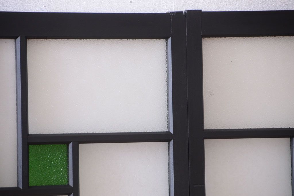 大正ロマン　当時物色ガラス入り!モダンなペイント引き戸4枚セット(窓)(1)