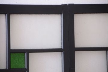 大正ロマン　当時物色ガラス入り!モダンなペイント引き戸4枚セット(窓)(1)