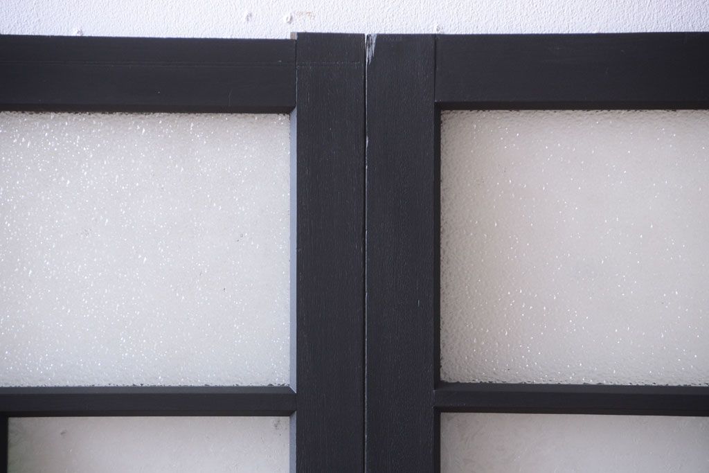 大正ロマン　当時物色ガラス入り!モダンなペイント引き戸4枚セット(窓)(1)