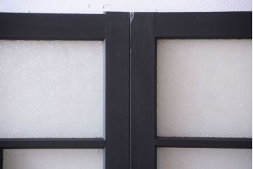 大正ロマン　当時物色ガラス入り!モダンなペイント引き戸4枚セット(窓)(1)