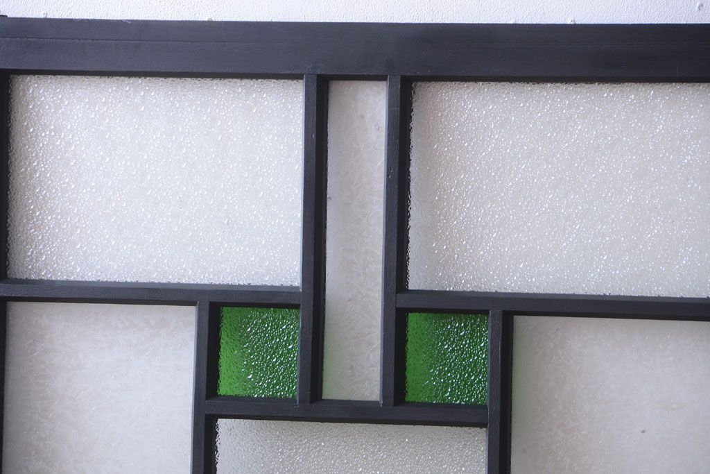 大正ロマン　当時物色ガラス入り!モダンなペイント引き戸4枚セット(窓)(1)