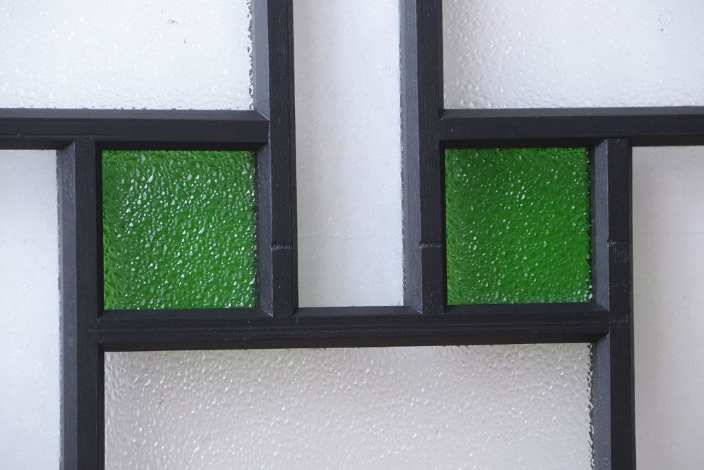 大正ロマン　当時物色ガラス入り!モダンなペイント引き戸4枚セット(窓)(1)