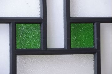 大正ロマン　当時物色ガラス入り!モダンなペイント引き戸4枚セット(窓)(1)