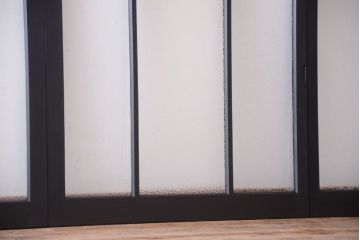 大正ロマン　当時物色ガラス入り!モダンなペイント引き戸4枚セット(窓)(1)