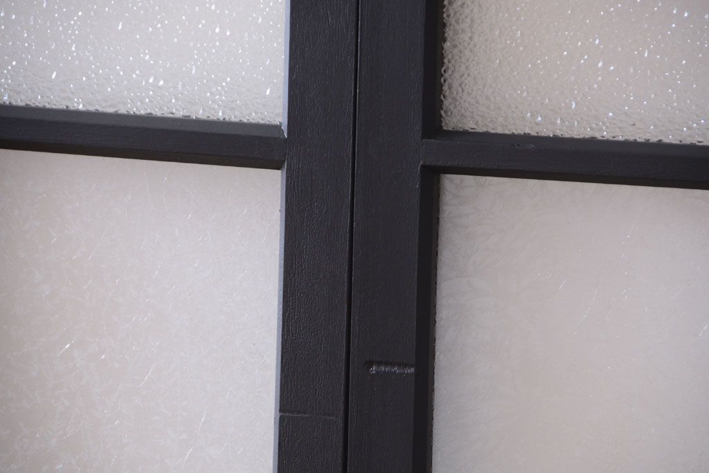 大正ロマン　当時物色ガラス入り!モダンなペイント引き戸4枚セット(窓)(1)