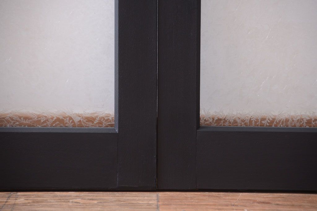 大正ロマン　当時物色ガラス入り!モダンなペイント引き戸4枚セット(窓)(1)