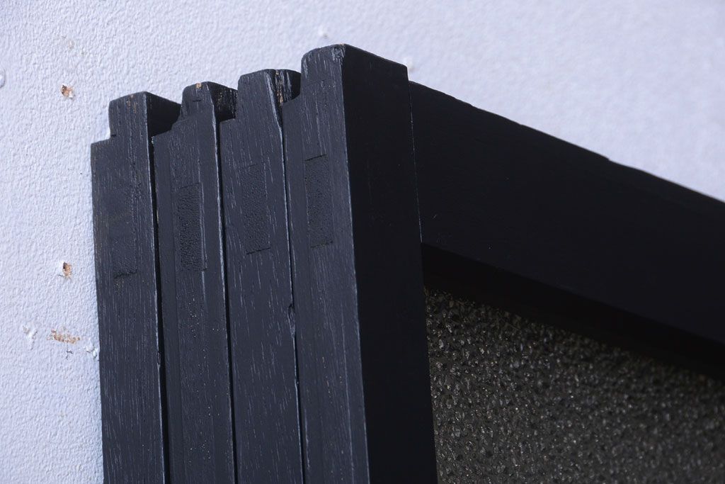 大正ロマン　当時物色ガラス入り!モダンなペイント引き戸4枚セット(窓)(1)