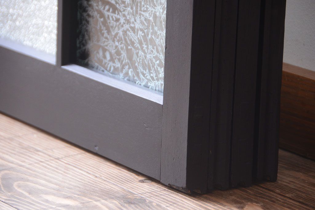 大正ロマン　当時物色ガラス入り!モダンなペイント引き戸4枚セット(窓)(1)