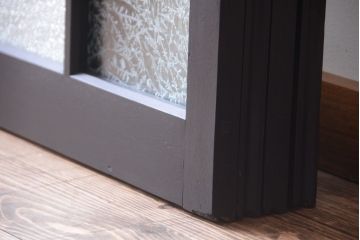 大正ロマン　当時物色ガラス入り!モダンなペイント引き戸4枚セット(窓)(1)