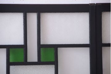 大正ロマン　当時物色ガラス入り!モダンなペイント引き戸4枚セット(窓)(1)