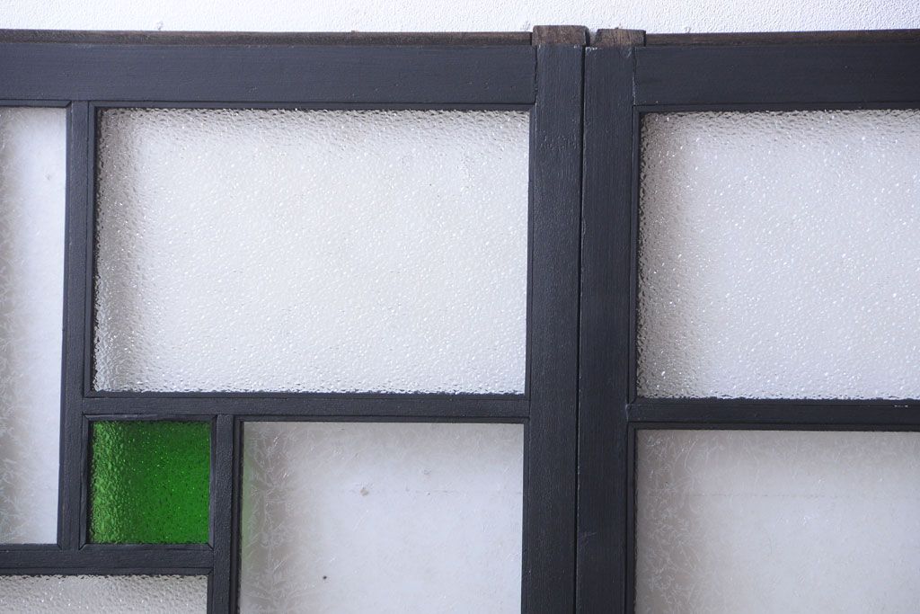 大正ロマン　当時物色ガラス入り!モダンなペイント引き戸4枚セット(窓)(1)