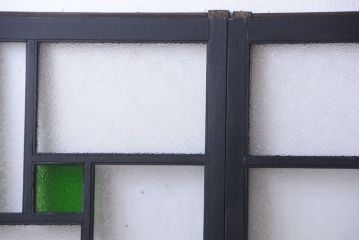 大正ロマン　当時物色ガラス入り!モダンなペイント引き戸4枚セット(窓)(1)