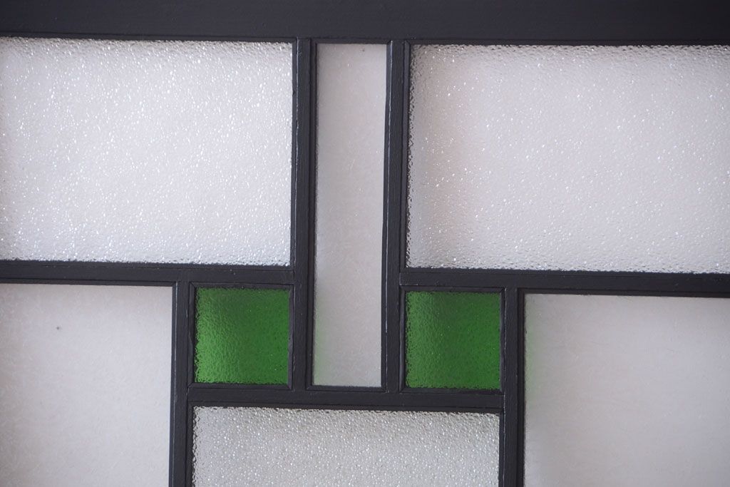 大正ロマン　当時物色ガラス入り!モダンなペイント引き戸4枚セット(窓)(1)
