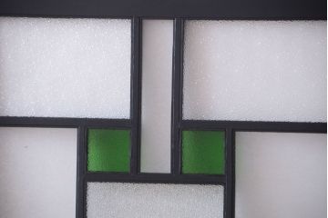 大正ロマン　当時物色ガラス入り!モダンなペイント引き戸4枚セット(窓)(1)