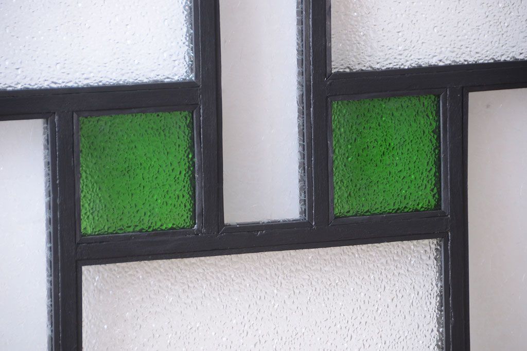 大正ロマン　当時物色ガラス入り!モダンなペイント引き戸4枚セット(窓)(1)