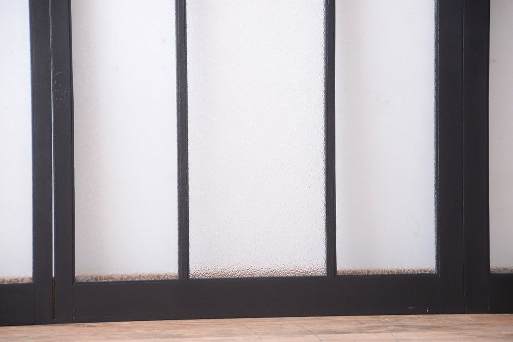 大正ロマン　当時物色ガラス入り!モダンなペイント引き戸4枚セット(窓)(1)