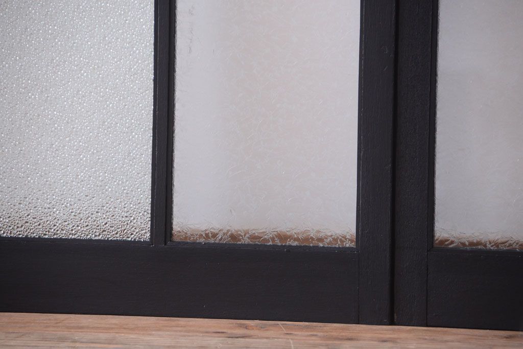 大正ロマン　当時物色ガラス入り!モダンなペイント引き戸4枚セット(窓)(1)