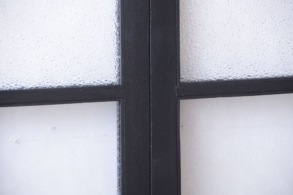 大正ロマン　当時物色ガラス入り!モダンなペイント引き戸4枚セット(窓)(1)