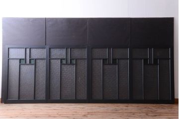 大正ロマン　当時物色ガラス入り!モダンなペイント引き戸4枚セット(窓)(2)