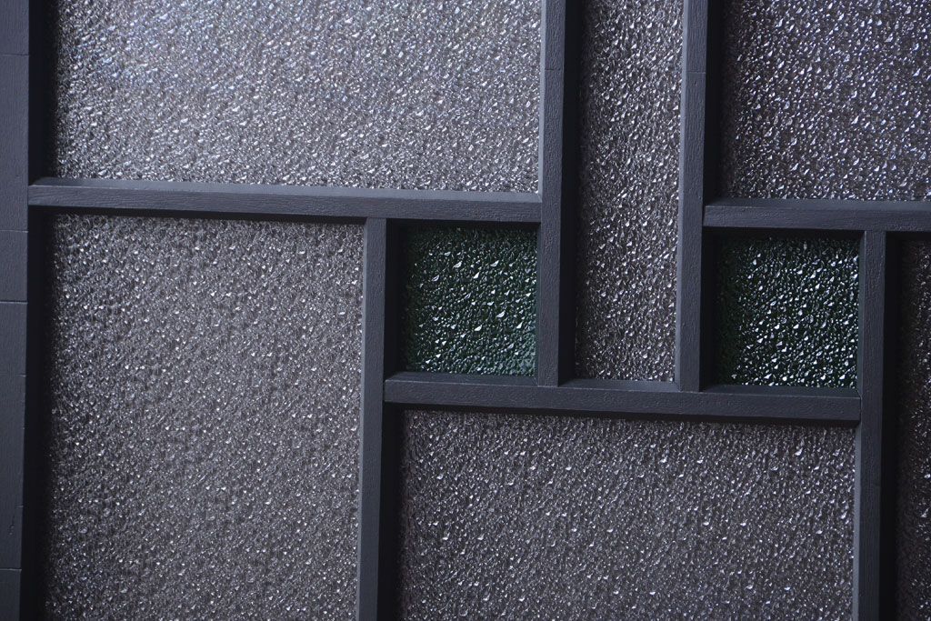 大正ロマン　当時物色ガラス入り!モダンなペイント引き戸4枚セット(窓)(2)