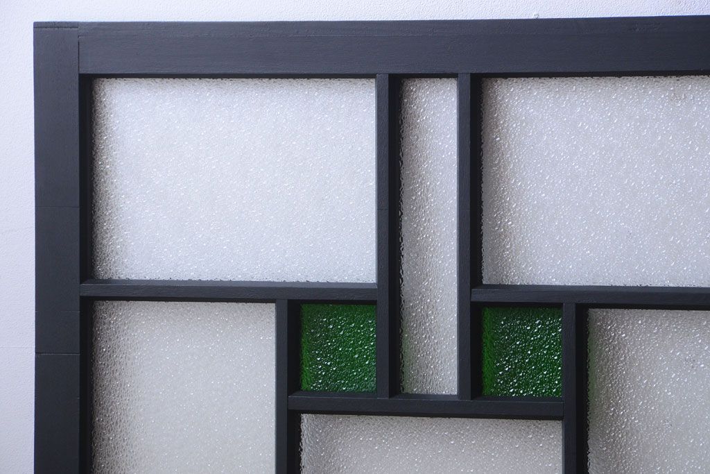 大正ロマン　当時物色ガラス入り!モダンなペイント引き戸4枚セット(窓)(2)