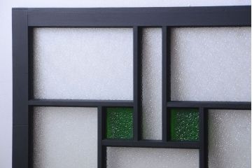 大正ロマン　当時物色ガラス入り!モダンなペイント引き戸4枚セット(窓)(2)